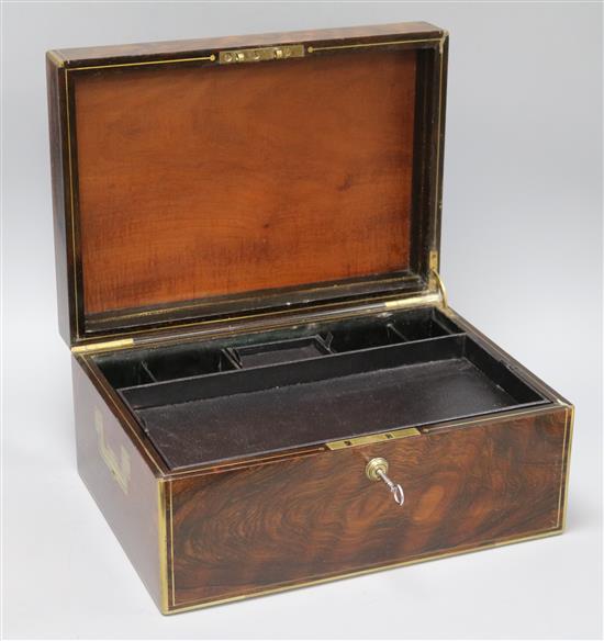 A Victorian rosewood toilet box length 34.5cm